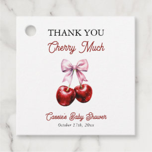 Cherry Much Pink Bow Baby Shower Thank You Favor Tags