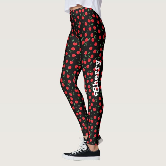 Cherry on Black with Name Leggings (Left)