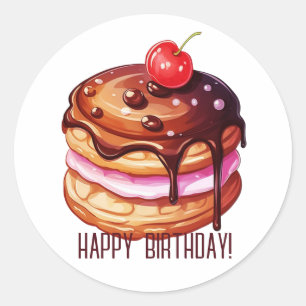 Cherry on Pancakes Happy Birthday Classic Round Sticker
