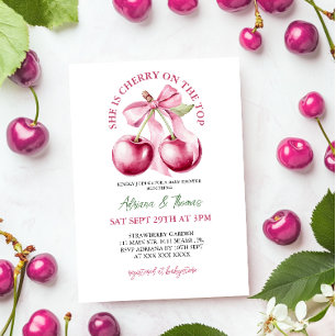 Cherry On The Top Bow Baby Shower Invitation