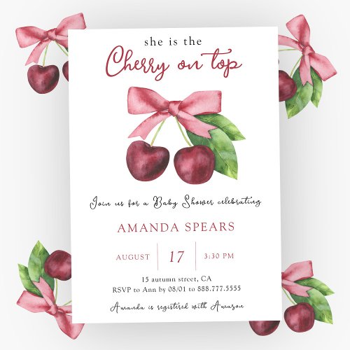 Cherry on Top Baby Girl Shower Invitation