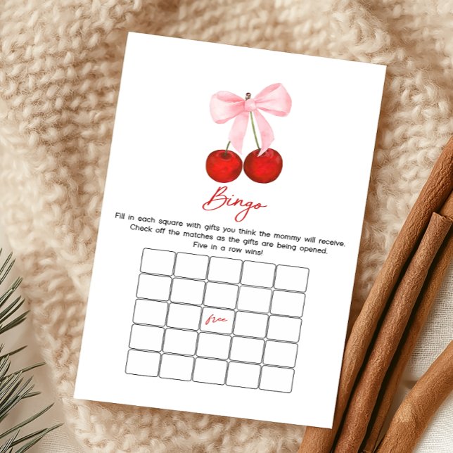 Cherry on Top Baby Shower Bingo Game (Coquette Cherry on Top Baby Shower Game)