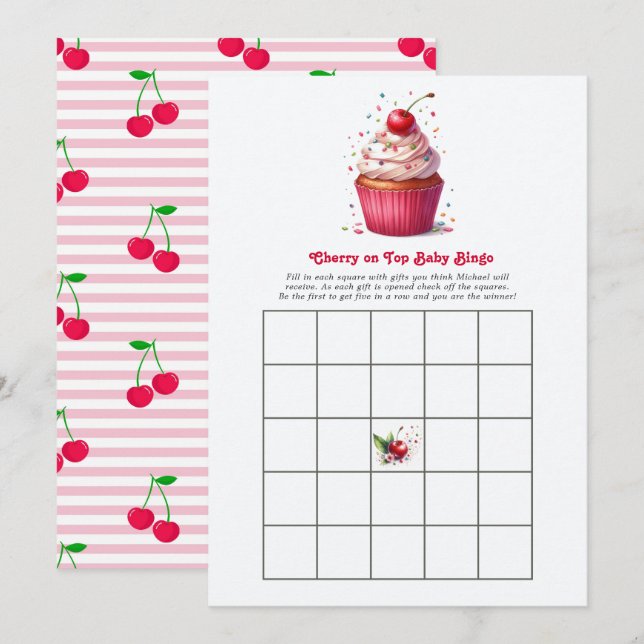 Cherry on Top Baby Shower Bingo Game Invitation (Front/Back)