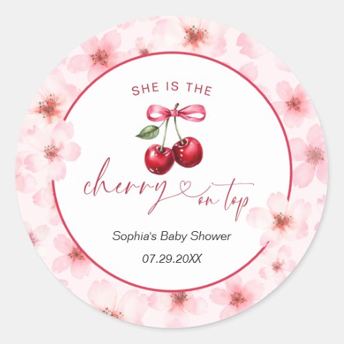 Cherry On Top Baby Shower Cherry Blossom Classic Round Sticker