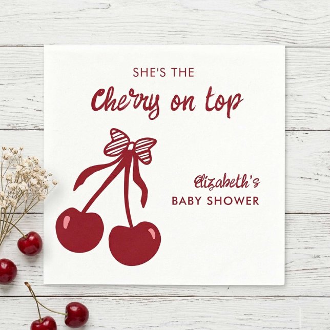Cherry on Top Baby Shower Coquette Minimal Decor Napkins (Creator Uploaded)