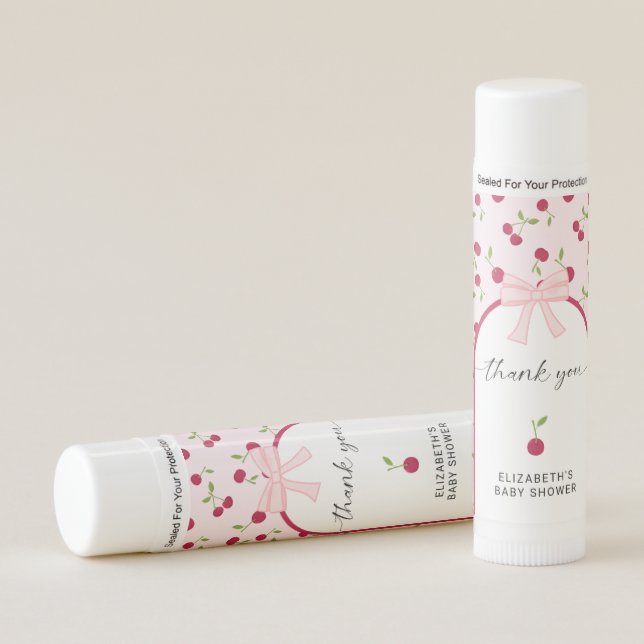 Cherry On Top Baby Shower Coquette Pink Cute Lip Balm (Front)