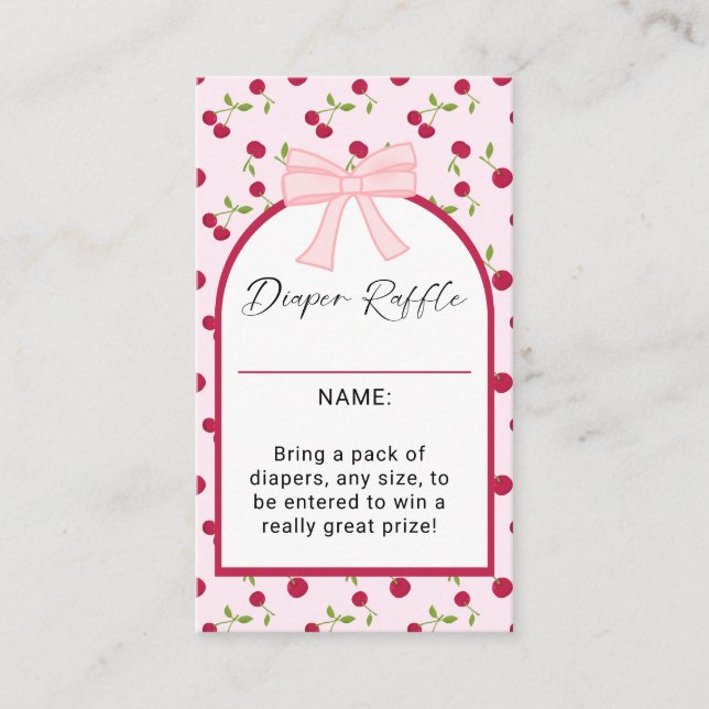 Cherry On Top Baby Shower Diaper Raffle Game Business Card (Front)