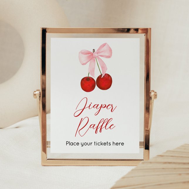 Cherry on Top Baby Shower Diaper Raffle Poster (Cherry on Top Pink Bow Baby Shower Diaper Raffle Sign)