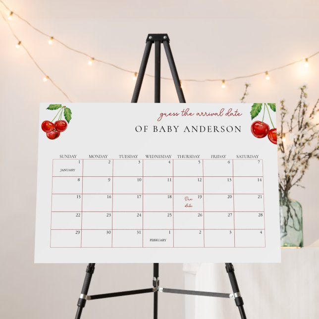 Cherry on top Baby Shower Due Date Calendar Foam Board (In Situ (Stand))