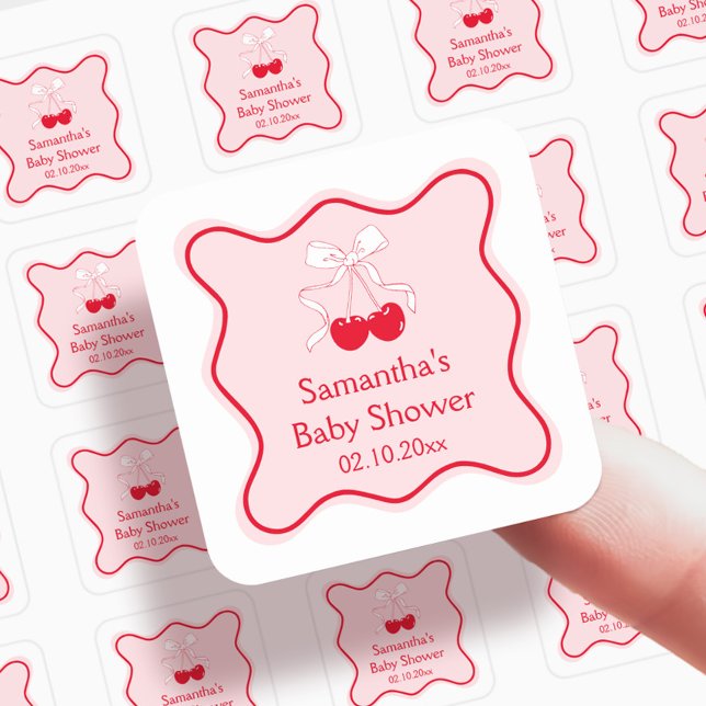 Cherry On Top Baby Shower Favor Square Sticker (Creator Uploaded)