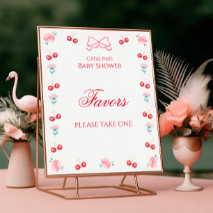 Cherry On Top Baby Shower Favors Pink Bow Poster