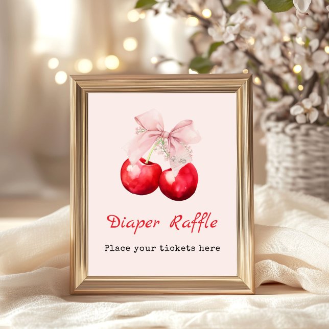 Cherry on top Baby Shower Girl Diaper Raffle Poster (Cherry on top Baby Shower Diaper Raffle Poster sign)