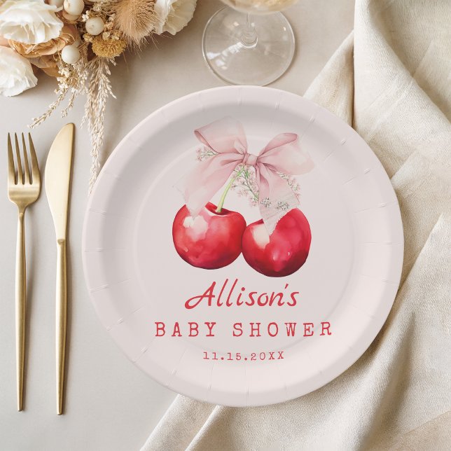 Cherry on top Baby Shower Girl Red and Pink Paper Plates (Cherry on top Baby Shower Girl Red and Pink paper plate)