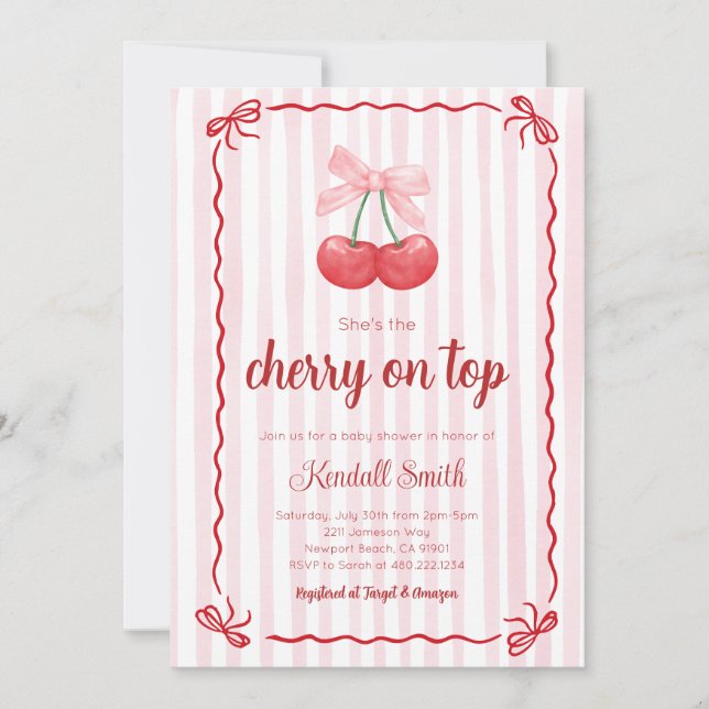 Cherry on top baby shower Invitation (Front)