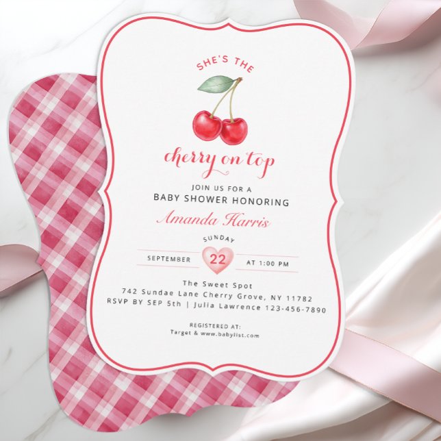 Cherry on Top Baby Shower Invitation Girl (Cherry on top invitation )
