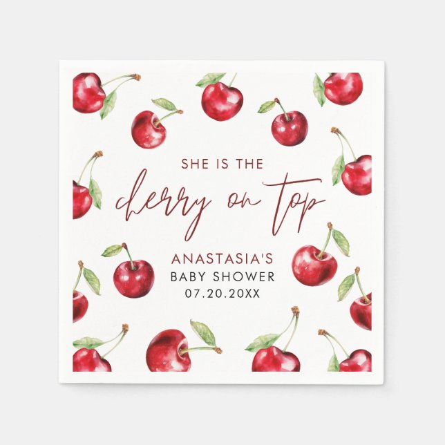 Cherry on Top Baby Shower Napkins (Front)