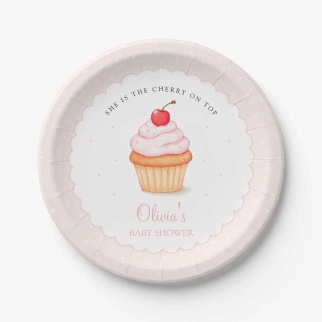 Cherry on Top Baby Shower Paper Plates (Front)