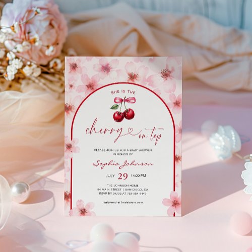 Cherry On Top Baby Shower Pink Cherry Blossom Invitation