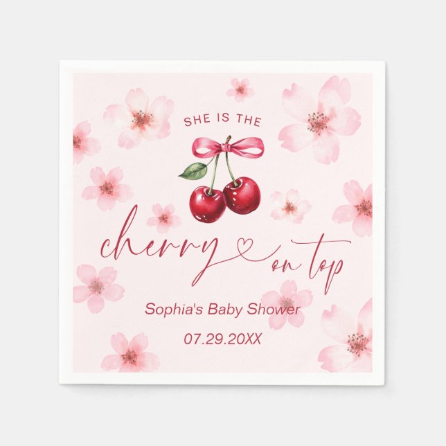 Cherry On Top Baby Shower Pink Cherry Blossom Napkins (Front)