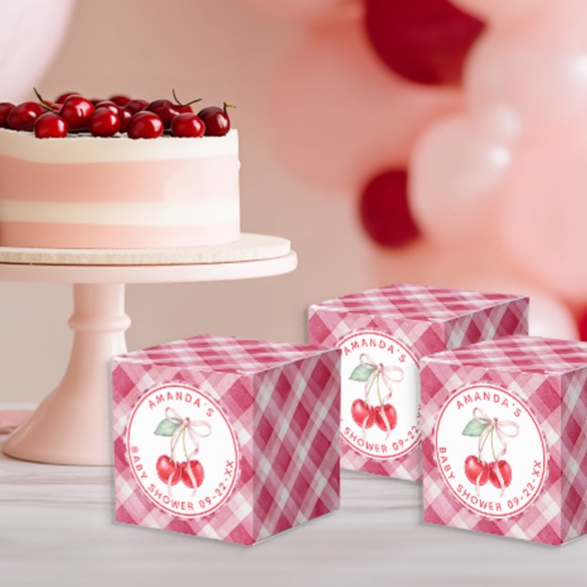 Cherry on Top Baby Shower Pink Gingham Favor Box (Favor Box)