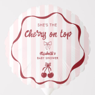 Cherry on Top Baby Shower Pink Stripes Coquette Balloon