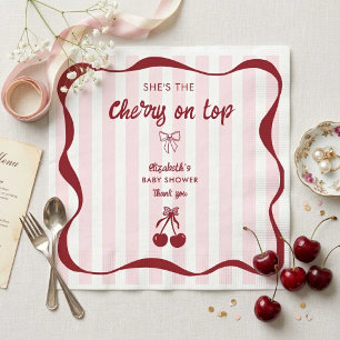 Cherry on Top Baby Shower Pink Stripes Coquette Napkins