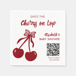 Cherry on Top Baby Shower QR Code Photo Sharing Napkins