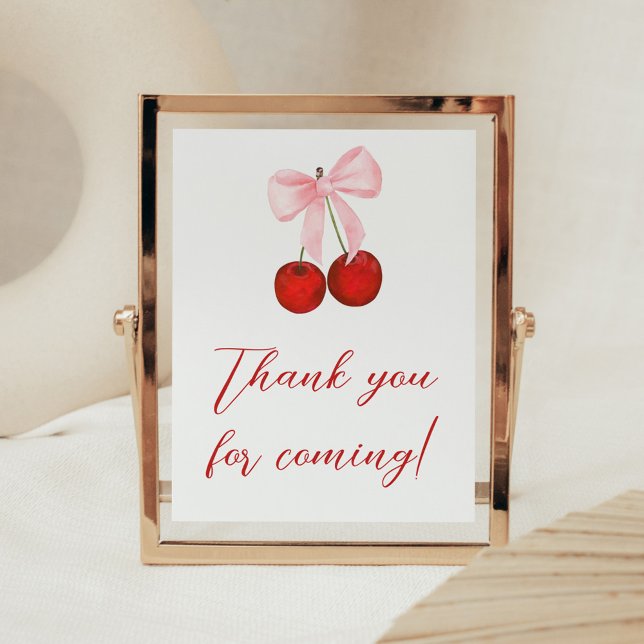 Cherry on Top Baby Shower Thank you for Coming Poster (Cherry on Top Pink Bow Baby Shower Thank you for Coming Sign)