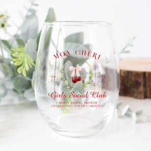 Cherry on Top   Bachelorette Bridesmaid Stemless Wine Glass