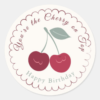 Cherry On Top Botanical Birthday Classic Round Sticker