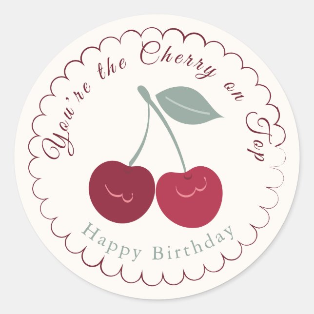 Cherry On Top Botanical Birthday Classic Round Sticker (Front)