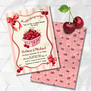 Cherry on top Bow Baby Shower Invitation