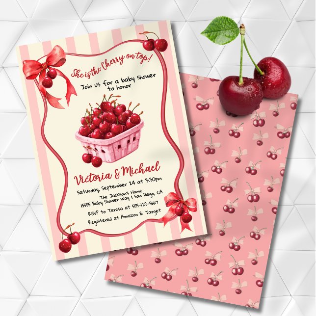 Cherry on top Bow Baby Shower Invitation (Creator Uploaded)