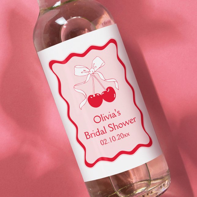 Cherry On Top Bow Bridal Shower Mini Champagne Wine Label (Creator Uploaded)