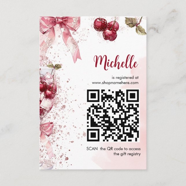 Cherry on Top Bow Cocktail Summer Bridal Shower Enclosure Card (Front)