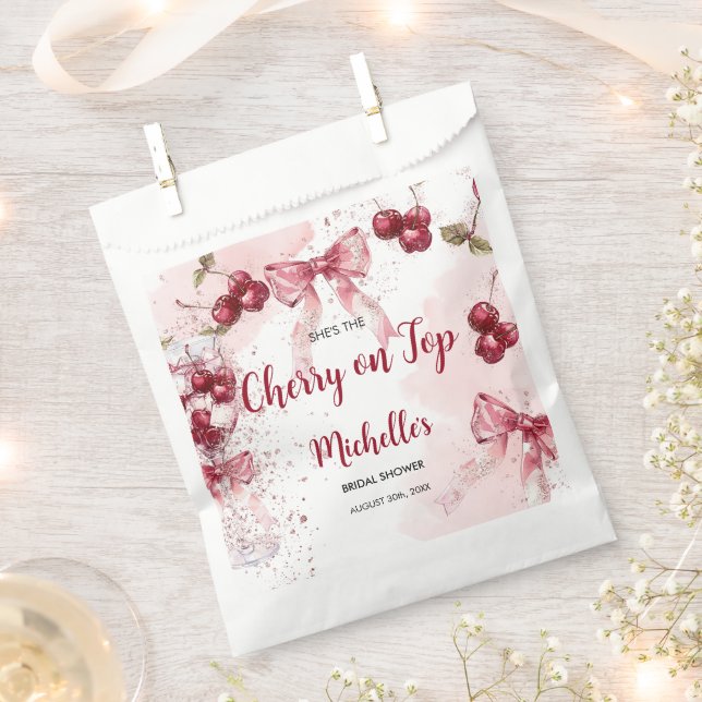 Cherry on Top Bow Cocktail Summer Bridal Shower Favor Bag (Clipped)