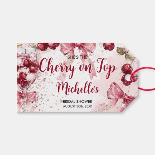 Cherry on Top Bow Cocktail Summer Bridal Shower Gift Tags
