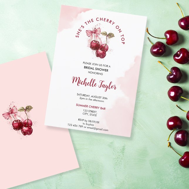 Cherry on Top Bow Cocktail Summer Bridal Shower Invitation (Creator Uploaded)