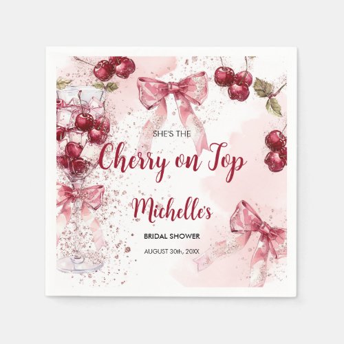 Cherry on Top Bow Cocktail Summer Bridal Shower Napkins