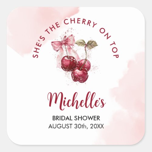 Cherry on Top Bow Cocktail Summer Bridal Shower Square Sticker