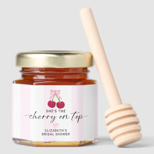Cherry On Top Bridal Shower Coquette Bow  Stripes Honey Jar Favors