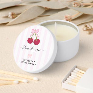 Cherry On Top Bridal Shower Coquette Bow Stripes Mini Candle Favors