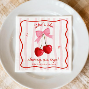 Cherry On Top Bridal Shower Cute Pink Red Bow Napkins