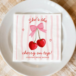 Cherry On Top Bridal Shower Cute Pink Red Bow Napkins