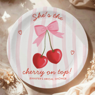 Cherry On Top Bridal Shower Cute Pink Red Bow Paper Plates