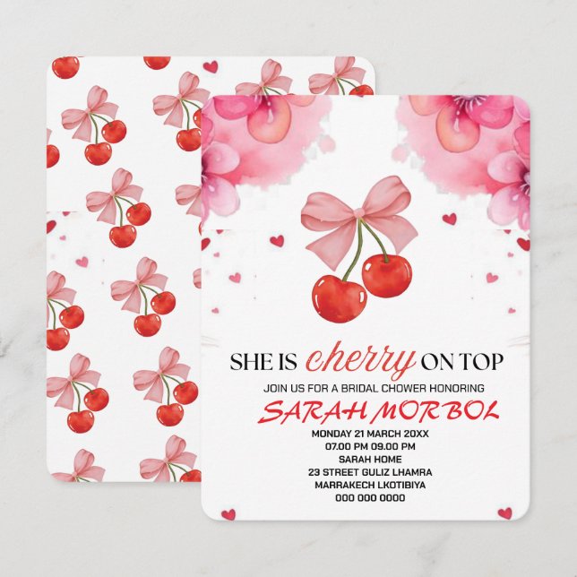 Cherry on Top Bridal Shower Invitation Set Templat (Front/Back)