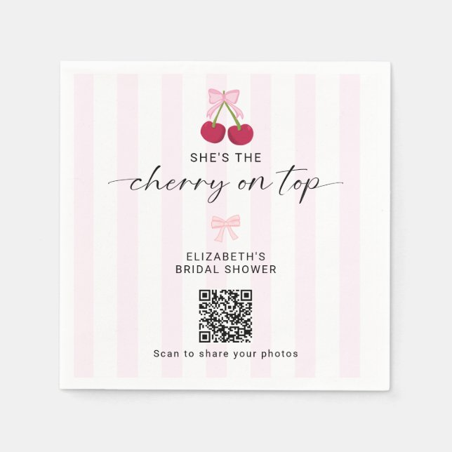 Cherry On Top Bridal Shower QR Code Share Photos Napkins (Front)