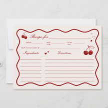 Cherry On Top Bridal Shower Recipe Card