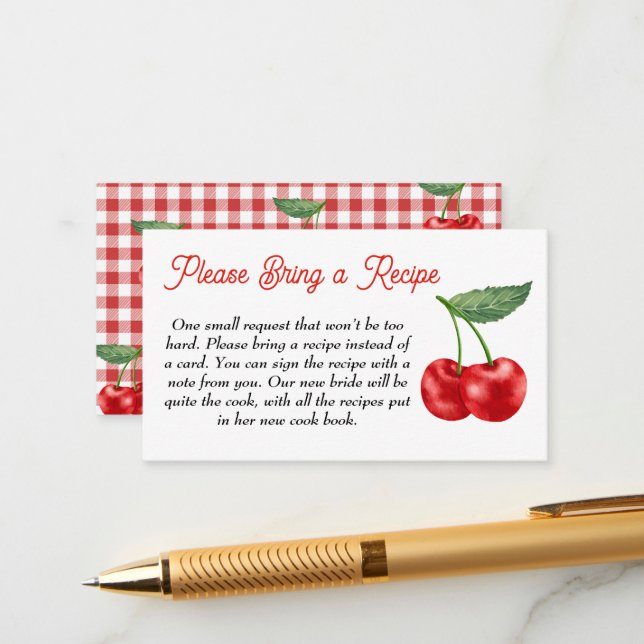 Cherry on top bridal shower recipe request enclosure card (Front/Back In Situ)
