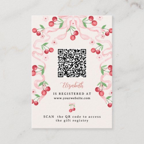 Cherry on Top  Bridal Shower Registry QR Code Enclosure Card